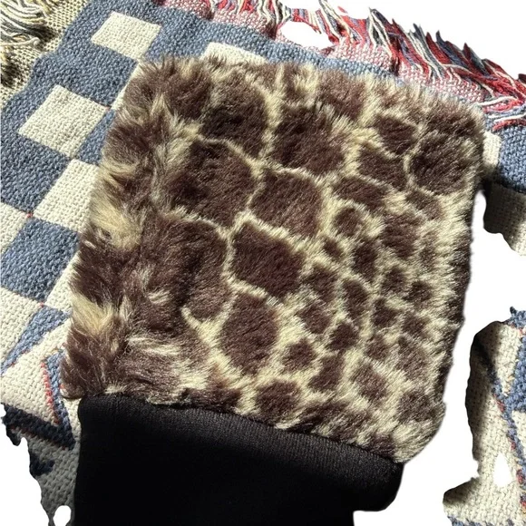 INC Y2K Black Sweater w/ Giraffe Print Faux Fur Collar & Bell Cuffs Medium - Picture 10 of 10
